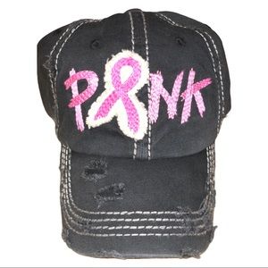 Black Distressed Breast Cancer Awareness Pink Hat